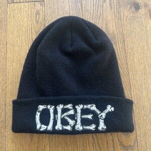 Obey Mens Black Bone Acrylic Beanie One Size